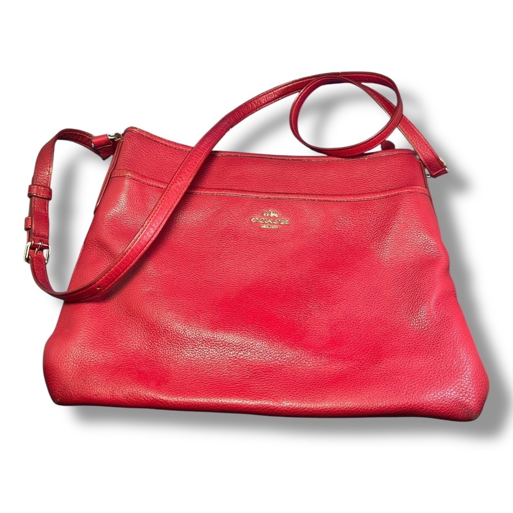 Coach Red Pebbled Leather Crossbody Bag F37321 Adjustable Strap Shoulder Purse